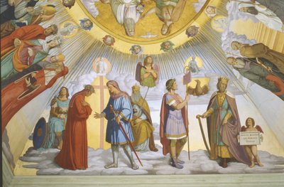 Vault of the room of Dante (detail): Dante, Beatrice, Empress Constance, the Clarissa Piccarda Romeo from Villanova and Emperor Justinian by Philipp Veit